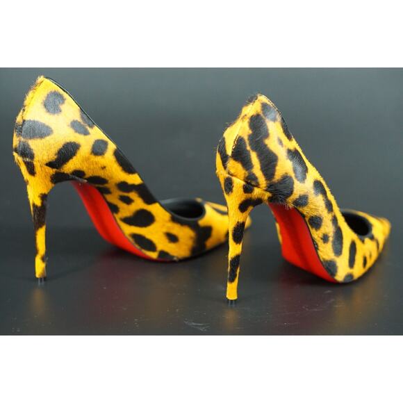 Christian Louboutin Kate 100 Leopard Hair Pointed Toe Pump SZ 37 NIB $995 Orange - Picture 9 of 12